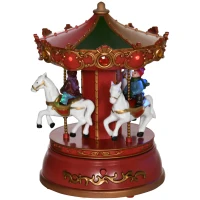 HOMCOM Weihnachtsspieluhr, drehendes Karussell, mit Musik, LED-Beleuchtung, bunt, 13 x 13 x 18,5cm(m-1)