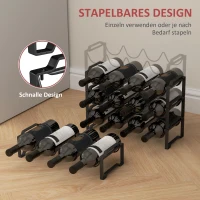 HOMCOM 4-poziomowy Regał na Wino, wolnostojący dla 16 butelek, Metal, Czarny(m-5)