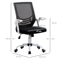 Vinsetto Silla de Oficina Ergonómica Silla de Malla con Altura Ajustable Reposabrazos Abatible Soporte Lumbar Transpirable para Adolescentes Adultos 62,5x55x94-104 cm Negro(m-3)