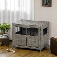 PawHut Wicker Dog Cage, Dog Crate with Lockable Door and Soft Washable Cushion for Medium to Large Sized Dogs, 85 x 61 x 70 cm, Grey(m-10)