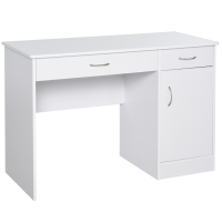 HOMCOM Scrivania Moderna per PC e Computer con 2 Cassetti e 1 Armadietto, Scrivania con Libreria Salvaspazio per Ufficio o Camera in Legno, Bianco