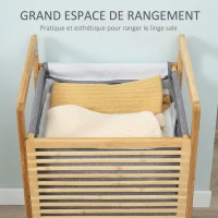 HOMCOM Panier à linge en bambou avec couvercle et poignées grand capacité pour chambre à coucher balcon salle de bain et buanderie 40 x 35 x 60,5 cm bois naturel et gris(m-4)
