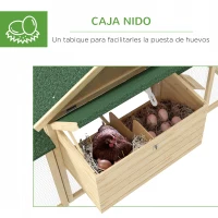 PawHut Gallinero de Madera 204x85x93 cm Jaula para 2-4 Gallinas con Nido Bandeja Extraíble Techo de Asfalto y Rampa Natural(m-6)