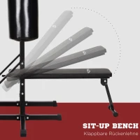 HOMCOM Kraftstation mit Klimmzugstange, Multifunktionale Dip-Station, Trainings-Gerät für Zuhause, mit Boxsack, Fitness, Stahl, Schwarz, 180 x 183 x 219 cm(m-4)