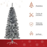 HOMCOM Albero di Natale Slim Artificiale Alto 150cm con 408 Rami, Albero di Natale Slim con Base Rimovibile, in PET e Acciaio, Argento(m-7)