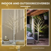 HOMCOM 5ft Artificial White Birch Tree Light with Warm White Pre-Lit LED Light for Indoor and Covered Outdoor Use(m-7)