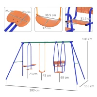 Outsunny Three-In-One Kids Metal Swing Set with Swing, Glider, Rocking Chair Swing, for Ages 3+ years - Orange and Blue(m-3)