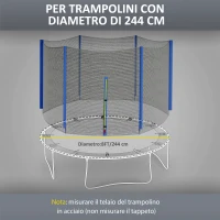 SPORTNOW Rete di Protezione per Trampolini a 6 Pali con Ingresso con Cerniera, in PE, Ø244x180 cm, Nero e Blu(m-4)