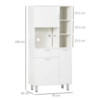 HOMCOM Kitchen Cupboard, Modern Kitchen Storage Cabinet with Shelves and Drawer, Free Standing Kitchen Units, 166 cm, White(m-3)