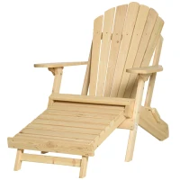 Outsunny Adirondack Stuhl Klappbar Adirondack Chair aus Holz Outdoor Gartenstuhl mit Fußstütze Hoher Rücken- und Armlehnen Balkonstuhl Gartensessel für Garten, Balkon 78 x 140 x 94cm Natur(m-10)