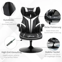 Vinsetto Gaming Stuhl ergonomischer Computerstuhl mit Wippfunktion Drehstuhl höhenverstellbar Stahl Schwarz+Weiß 67 x 70 x 106-112 cm(m-7)