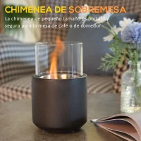 HOMCOM Chimenea Bioetanol Sobremesa Capacidad de 0,4L Combustión de 2,5h para Interior y Exterior 12x12x19cm Gris Oscuro(m-6)