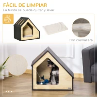 PawHut Caseta de Madera para Perros Casa para Perros Cojín Desenfundable Lavable y 3 Ventilaciones 60x40x59,2 cm Roble y Marrón(m-6)