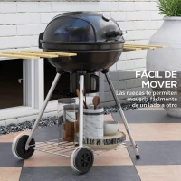 Outsunny Barbacoa Portátil con 2 Ruedas Estantes Plegables Termómetro y Parrilla Metálica para Pícnic Camping 117x68x91 cm Negro(m-8)