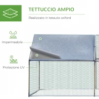 PawHut Pollaio per Galline da Esterno in Metallo con Copertura in Tessuto Oxford, 600x303.5x195 cm, Argento(m-4)