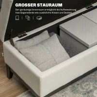 HOMCOM Hocker mit Stauraum, Tablett, Eukalyptusholzrahmen, bis 120 kg, 107 x 50 x 44 cm, Cremeweiß/Schwarz(m-4)