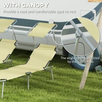 Outsunny Outdoor Foldable Sun Lounger Set of 2, 4 Level Adjustable Backrest Reclining Sun Lounger Chair with Angle Adjust Sun Shade Awning for Beach, Garden, Patio, Beige(m-6)
