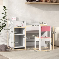 AIYAPLAY Rabbit-Themed Kids Desk and Chair Set with Bookcase, Drawers, Shelves, for Ages 3-6 Years, Whtie/Pink(m-3)