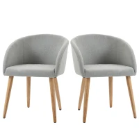 HOMCOM Lot de 2 chaises de salle à manger chaise de cuisine Design scandinave - Pieds inclinés effilés Bois Caoutchouc - Assise Dossier accoudoirs ergonomiques Aspect Lin Gris(m-10)