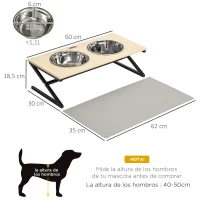 PawHut Comedero Elevado para Perros con 2 Cuencos de Acero Inoxidable Tapete y Alimentador Lento 60x30x18,5 cm Roble(m-3)