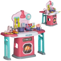 AIYAPLAY 45-Piece Kids Kitchen, Toy Kitchen, with Rotating Side Tables, Lights, Sound Spray(m-1)