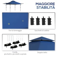 Outsunny Gazebo Pieghevole 5x3m con Pareti Estensibili, Altezza Regolabile e Borsa con Ruote, Blu(m-5)