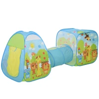 HOMCOM Tenda Gioco Colorata per Bambini 3 in 1 con Tunnel, con Sistema Pieghevole Pop-up (230cm x 74cm x 93cm)(m-10)