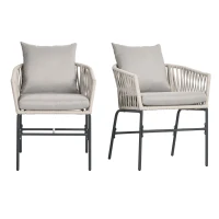 Outsunny Terrassenstuhl 2er-Set, Boho-Stil, bequeme Sitzschale, Sitzauflagen, waschbarer Bezug, Metallrahmen, Beige(m-1)