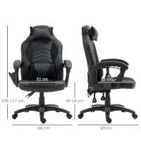 HOMCOM Bürostuhl Massagesessel Massagefunktion mit 6 Vibrationspunkte Ergonomischer Gaming Stuhl mit Wärmefunktion Kunstleder Schwarz 68 x 69 x 108-117cm(m-3)