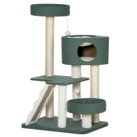 PawHut Árbol Rascador para Gatos Torre para Gatos con Camas Cueva Hamaca y Bolas Colgantes 70x50x114 cm Verde(m-10)
