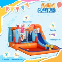 Outsunny Aufblasbare Hüpfburg inkl. Gebläse, Flicken und Befestigungsmaterial, 350 cm x 250 cm x 185 cm, Mehrfarbig(m-4)