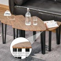 HOMCOM Ensemble de 3 Tables Basses gigognes encastrables Style Industriel piètements métal Noir en épingle Plateaux Aspect Bois de Noyer(m-6)