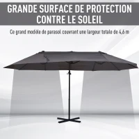 Outsunny Parasol déporté grande taille XXL inclinable avec pied en croix dim. 4,45L x 2,7l x 2,6H m piètement en métal inclus polyester gris(m-5)