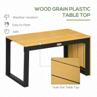 Outsunny 3 Pieces Patio Furniture Set, Outdoor Garden Sofa Conversation Set w/ Padded Cushions, Wood Grain Plastic Top Table and Side Panel, Dark Grey(m-5)