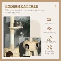 PawHut 255cm Cat Tree Tower for Indoor Cats, with Scratching Post, Cat House, Platform - Beige(m-4)