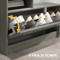 HOMCOM Set Mobili da Ingresso con Appendiabiti, Specchio, Panca con Scaffale e Scarpiera per 8 Paia di Scarpe, Grigio(m-7)
