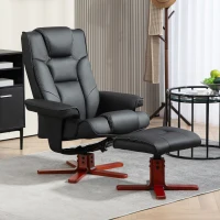 HOMCOM Faux Leather Manual Recliner and Footstool Set - Black(m-2)