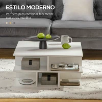 HOMCOM Mesa de Centro Cuadrada Moderna con Múltiples Estantes para Salón Oficina Dormitorio Estudio 70x70x36,5 cm Blanco(m-4)