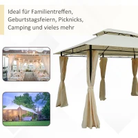 Outsunny Pavillon 3x4m Gartenpavillon mit 6 Seitenteilen Partyzelt Gartenzelt Festzelt mit Doppeldach Beige+Schwarz(m-4)