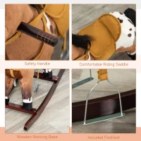 HOMCOM Kids Toy Rocking Horse Wood Plush Pony Handle Ride on Animal Wooden Riding Traditional Rocker Gift w/Neigh Sound (Dark Brown Horse)(m-7)