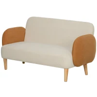 HOMCOM Two-Seater Velvet-Feel Mid Century Sofa - Cream/Orange(m-11)