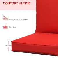 Outsunny Lot de 2 coussins matelas assise dossier pour chaise de jardin chaise longue intérieur et extérieur polyester rouge(m-4)