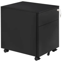 Vinsetto 2-Drawer Vertical File Cabinet, Lockable Steel Filing Cabinet with Pencil Tray and Hanging Bar for A4, Letter, Legal-sized Files, Fully Assembled Except Casters, Black(m-11)