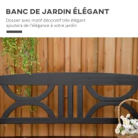 Outsunny Banc de jardin 2 places banquette extérieur terrasse patio dossier haut assise à lattes accoudoirs confortables bois de peuplier 123 x 61 x 89,5 cm noir(m-4)
