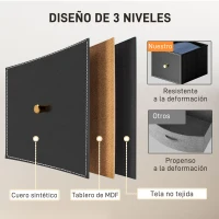 HOMCOM Cajonera de Tela con 9 Cajones Plegables con Frentes de Cuero PU y Marco de Acero Cajonera para Dormitorio Salón Negro(m-7)