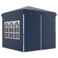 Outsunny 2,5 x 2,5 m Pop-up-Pavillon mit Seitenwänden und Tragetasche, UPF50+ höhenverstellbares Gartenzelt, Dunkelblau(m-1)