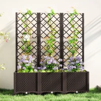 Outsunny Raised Garden Bed with Trellis, Plastic Planter Box with Drainage Holes, Drain Plugs and Water Reservoirs for Climbing Plants, Vegetables, Flowers, Brown(m-9)