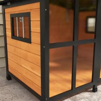 PawHut Wooden Dog Kennel with Removable Floor, Asphalt and Openable Roof, Large Window, for Large Dogs, Yellow(m-9)