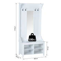 HOMCOM Conjunto de Muebles de Entrada Recibidor Pasillo Set de 3 Piezas Perchero Espejo Banco Zapatero con Estantes 80x40x170cm Madera(m-3)