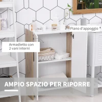 HOMCOM Armadietto a Due Ante per Bagno, Mobiletto da Ingresso o Camera in Legno Color Rovere e Bianco, 60 x 25 x 90cm(m-6)